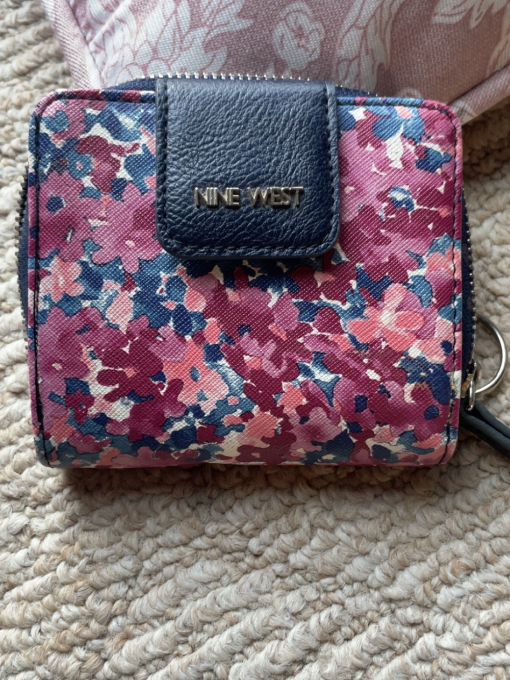 Nine West Floral Print Pink and Navy Compact Wallet